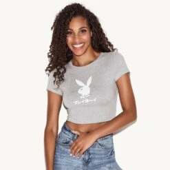 Japanese Rabbit Head Baby Tee Gray