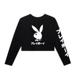 Japanese Rabbit Head Women's Cropped Long Sleeve -Online Clothing Store PB JAPANRABBIT BLACKLSCROP f96fb10d 7bd1 4cf4 9e58 819e462c1c77