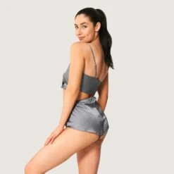 Women's Lounge Satin Cami & Short Set - Grey -Online Clothing Store Playboy MG Lounge Satin Cami Short Set Slate Grey 2348