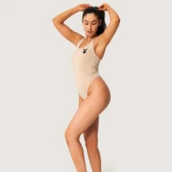 Women's Bunny Head Bodysuit -Online Clothing Store Playboy Womens Bodysuit Tan 1948